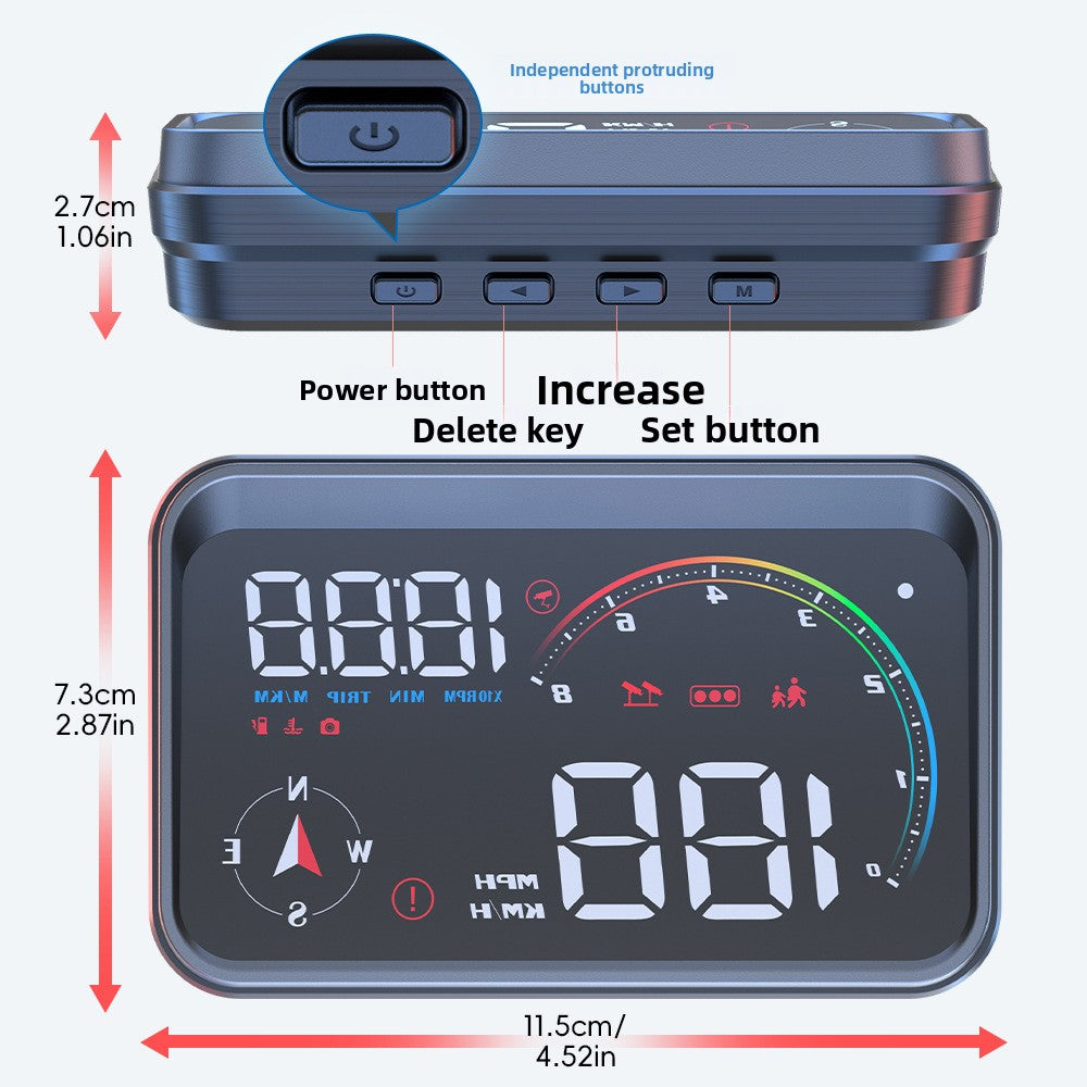 Car HUD reflecting the driving speed onto the windshield in the driver's line of sight