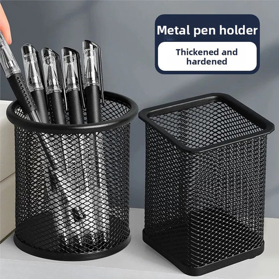 Black Metal Mesh Desktop and Wall Mounted Pen Holder