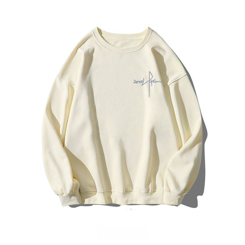 Beige mens letter print crew neck sweatshirt with chest script print, product photo