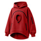 Red oversized fleece hoodie with round cat pocket and arched zipper, first red option photo