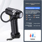 Digital tire inflator topping up a bicycle tire with the included valve adapter