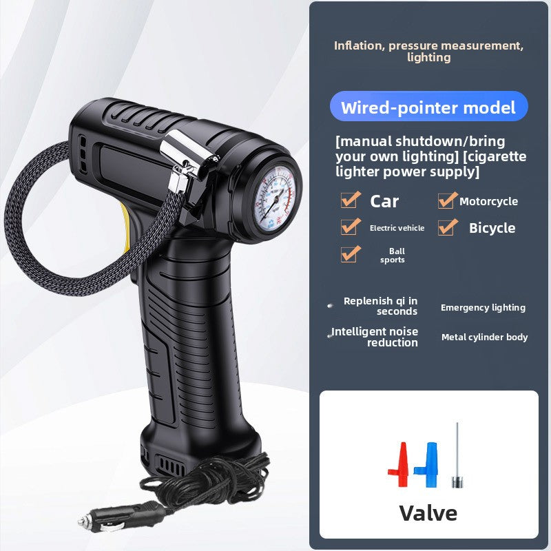 Digital tire inflator topping up a bicycle tire with the included valve adapter