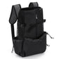 White legs out dog carrier backpack front view with drawstring collar opening