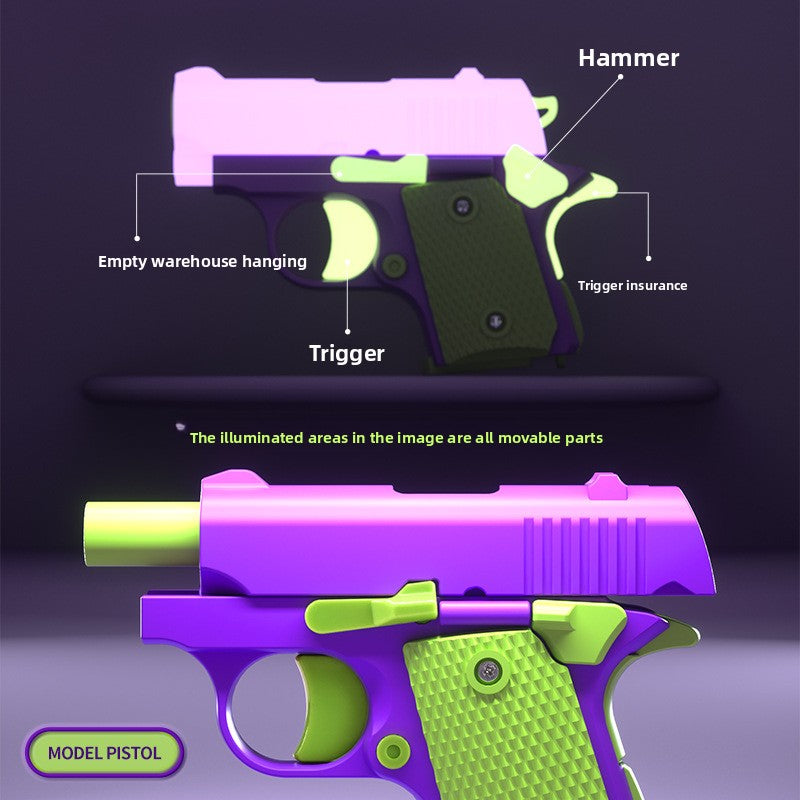Maker panel highlighting the moving parts, hammer, trigger, trigger safety and slide stop