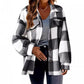 Button front fleece shirt jacket in buffalo check plaid, dropped shoulders and long sleeves