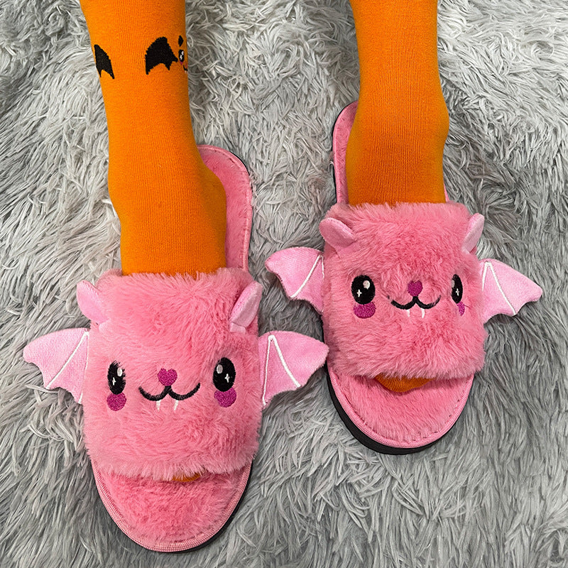Bat Design Plush Slippers | top down arrangement layout
