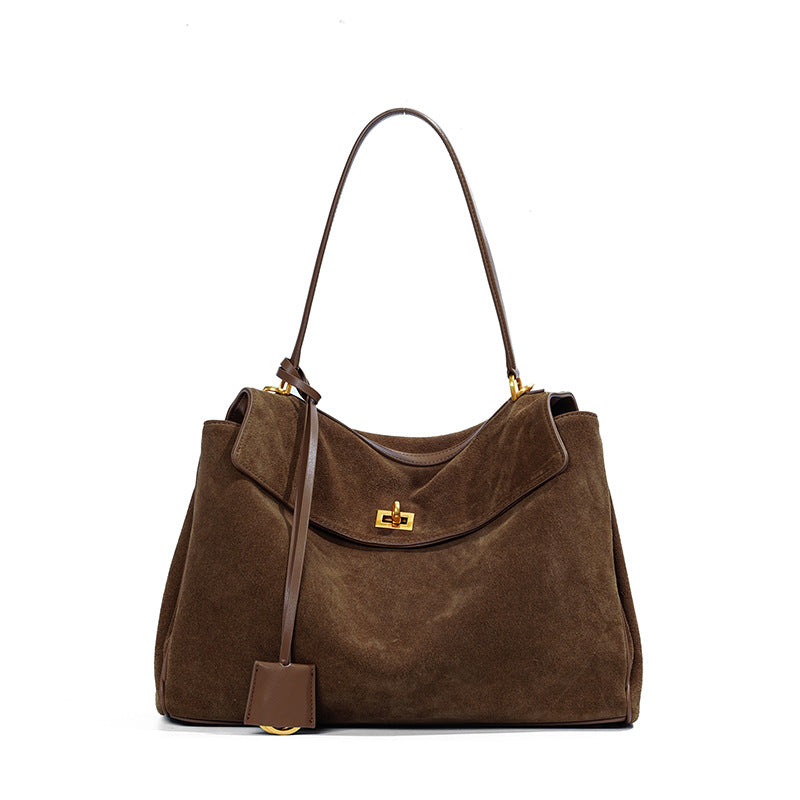 Genuine Leather Frosted Suede Tote | product on the move