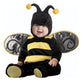 Baby in a bee costume with striped body and wings, a gallery image of a design not offered in the options