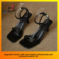 Black square toe ankle strap sandals with thin heel and buckle, EU 38 option