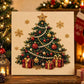 Christmas tree diamond painting with pearl diamonds, gifts and gold snowflakes on a cream canvas