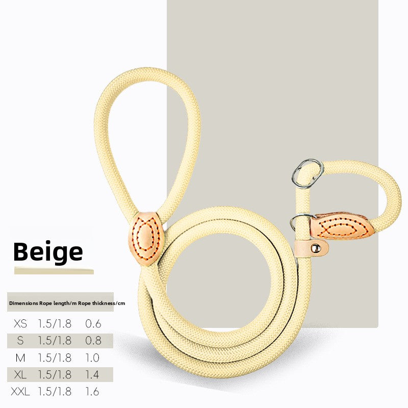 Coiled braided rope slip lead in black with a leather stopper bead and a metal ring view 91