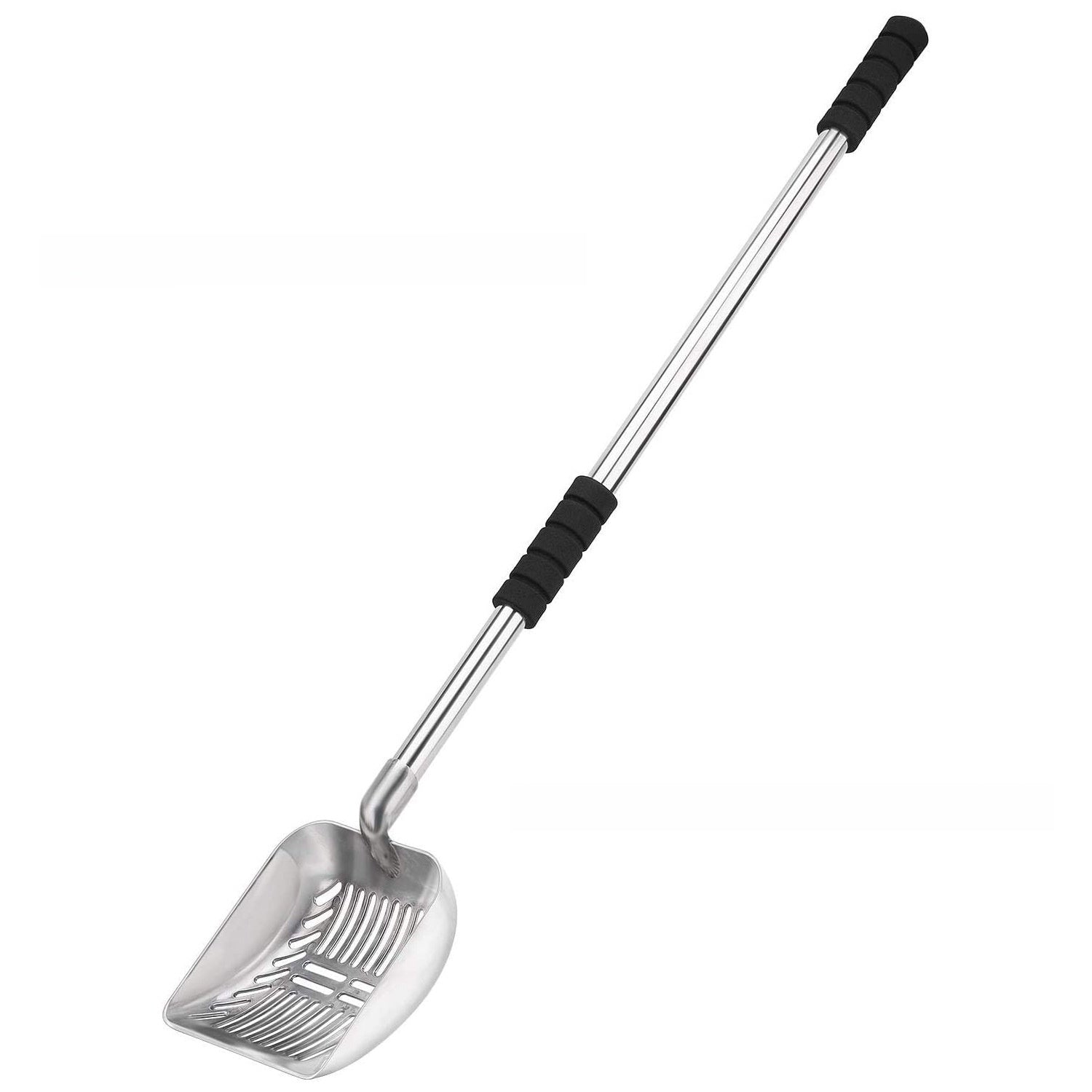 Extended handle cat litter scoop shown full length