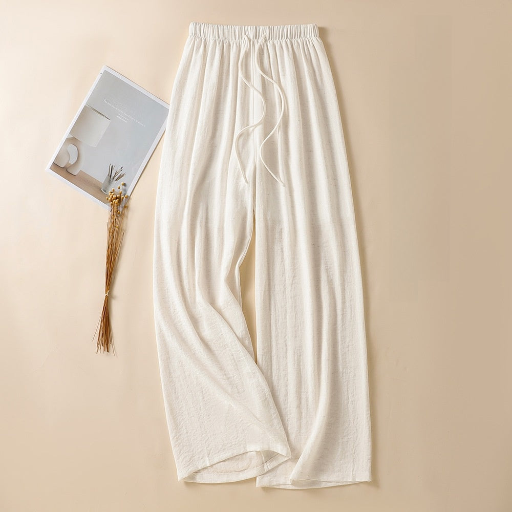Apricot high waist wide leg linen blend trousers laid flat full length