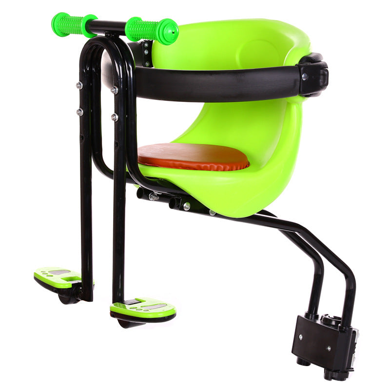 Close view of the child bicycle seat guardrail grips and buckle belt