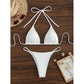 White ribbed halter triangle bikini set with tie side briefs, flat lay, size S variant