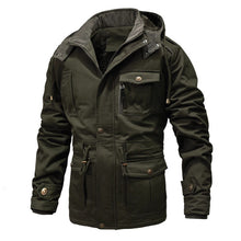 Mens Washed Cotton Hooded Field Jacket with Velvet Lining and Multiple Pockets