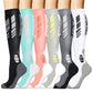 Knee high compression socks with athletic stripe prints for running and cycling