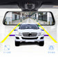 Mirror display showing a white SUV with parking guide lines in a garage while reversing