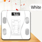 Tempered glass body fat scale shown from above with the LCD and foot pads