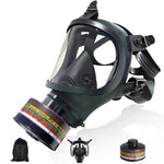 Black full face silicone respirator with multi band A2 B2 E2 K2 P3 canister, carry pouch and filter inset