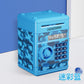 ATM piggy bank with a coin slot on top and a keypad code lock on the front