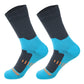 Gallery photo of turquoise and black crew socks, a design that is not one of the listed color options