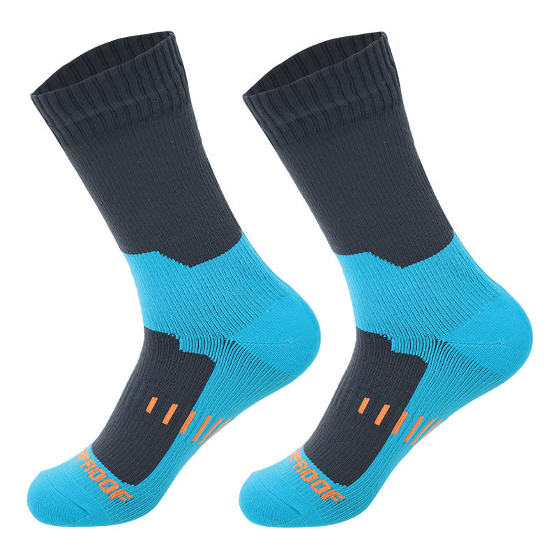 Gallery photo of turquoise and black crew socks, a design that is not one of the listed color options