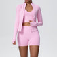 Barbie pink seamless activewear set, zip jacket with thumbhole cuffs over cropped tank and shorts