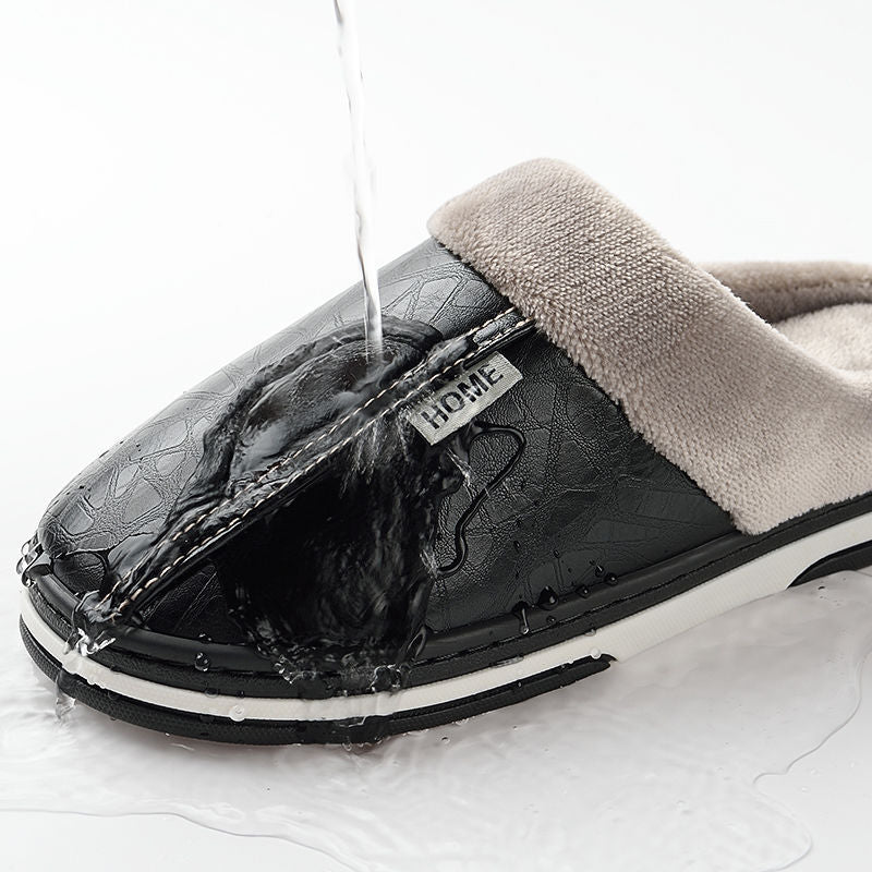 Plush warm home slipper with a PU upper, plush lining and thick anti slip sole, assorted colors