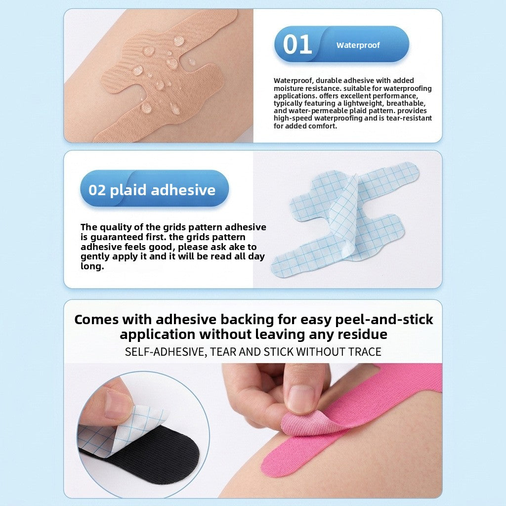 Infographic showing the finger tape peeling from its adhesive backing and its self adhesive weave