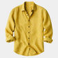 solid Yellow mens long sleeve linen look button up shirt