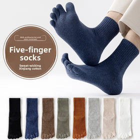 Mens Five Toe Cotton Mid-Tube Socks with Reinforced Heel