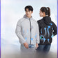 Back view of black fan cooling jacket with the built-in rear cooling fan
