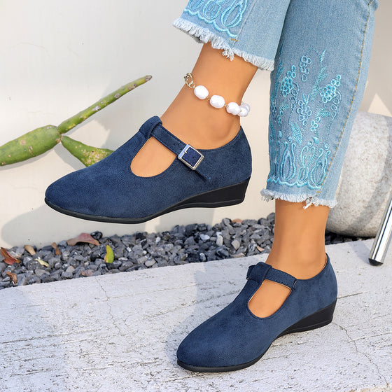 Women's Strappy Faux Suede Low Wedge Shoes