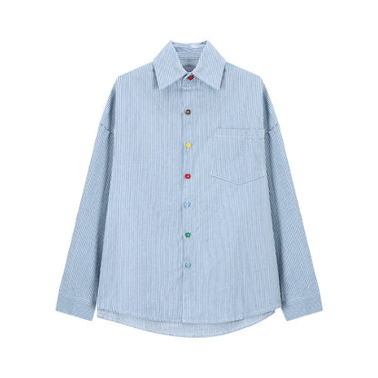 Womens Polo Collar Striped Shirt | front view product shot
