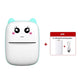 Teal cat ear thermal printer with a cat face beside a gift box holding a paper roll and cable, X1 blue option