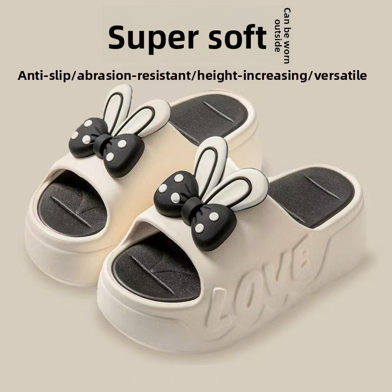 Womens platform slides, black rabbit ear platform slide, pair