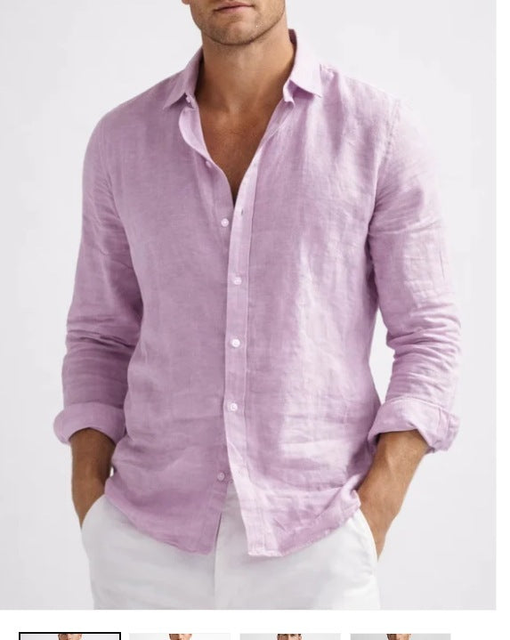 solid Lilac mens long sleeve linen look button up shirt