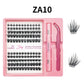 Lash cluster style ZA10 in a 10 row tray with dual-ended glue pen, tweezers and a close-up of the cluster shape
