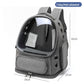 Gray pet carrier backpack with clear dome and size lines of 34 by 27 by 42 cm and a 7.5 kg label