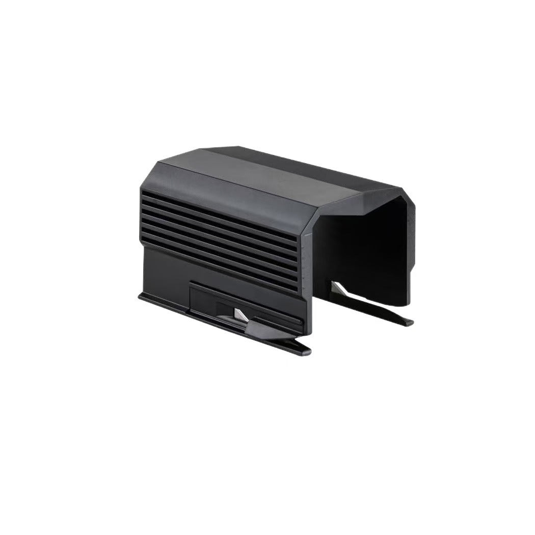 Black square tube paper cutter with a ribbed side panel and a small blade at the lower edge, Black option