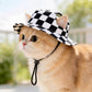 Pet bucket sun hat with ear holes and chin cord in a plain yellow