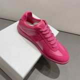 Leather Lace-Up Flat Sneakers