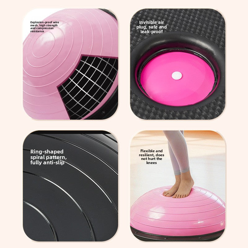 Cutaway panels of the pink balance dome showing the inner mesh layer and recessed air plug
