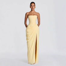 Strapless Ruched Evening Gown With Thigh Slit