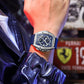 Close up of soft silicone watch strap texture and pin buckle