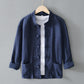 Navy Blue frog closure shirt jacket with stand collar on a hanger over a white tee, image of the size 4XL option