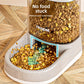 Close view of the food feeder outlet with kibble sliding into the bowl