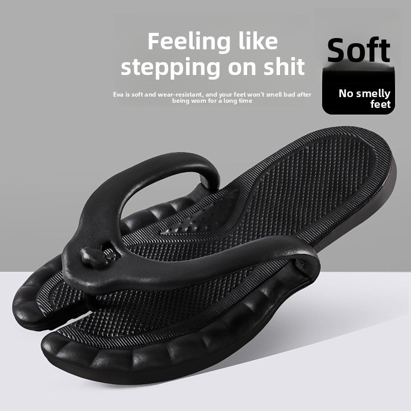 Lightweight foldable EVA slippers laid flat beside their folded compact travel form