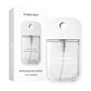 Clear transparent POWER MIST paper box and matching flat 45 ml hand spray bottle on a white background